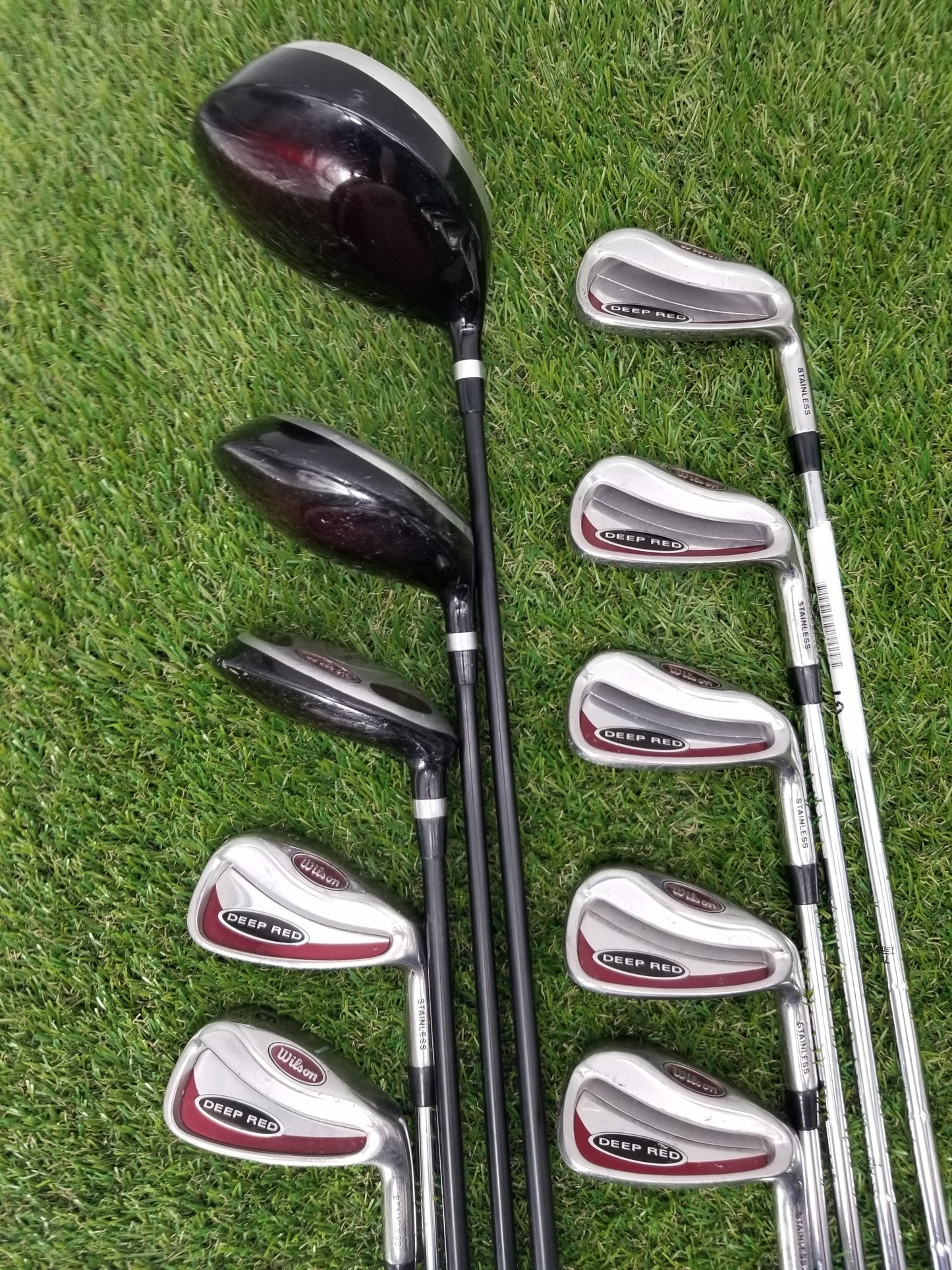 WILSON DEEP RED 10 PIECE SET DRIVER,FW,HYBRID,5I-SW STIFF TRUE TEMPER GOOD