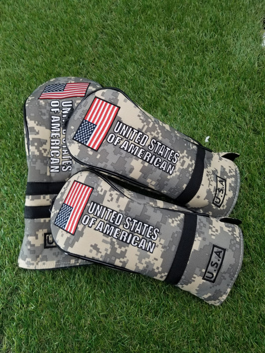 USA CAMO DRIVER 2X FAIRWAY WOOD HEADCOVER SET VERYGOOD