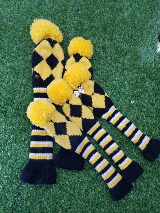 BLACK AND YELLOW DRIVER, FAIRWAY 3X HYBRID HEADCOVER SET VERYGOOD