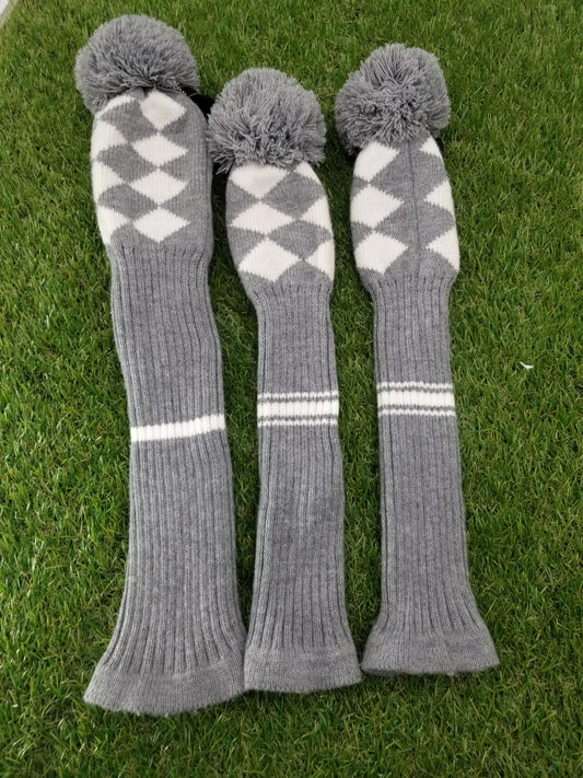 GRAY AND WHITE DRIVER, 2X FAIRWAY 3X HYBRID HEADCOVER SET VERYGOOD