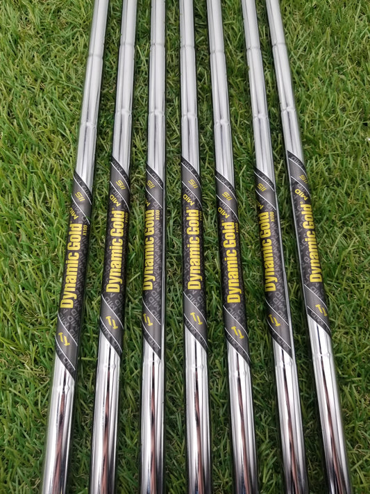 TRUE TEMPER DYNAMIC GOLD MID X100 IRON SHAFT SET XSTIFF 115G .355" TIP GOOD