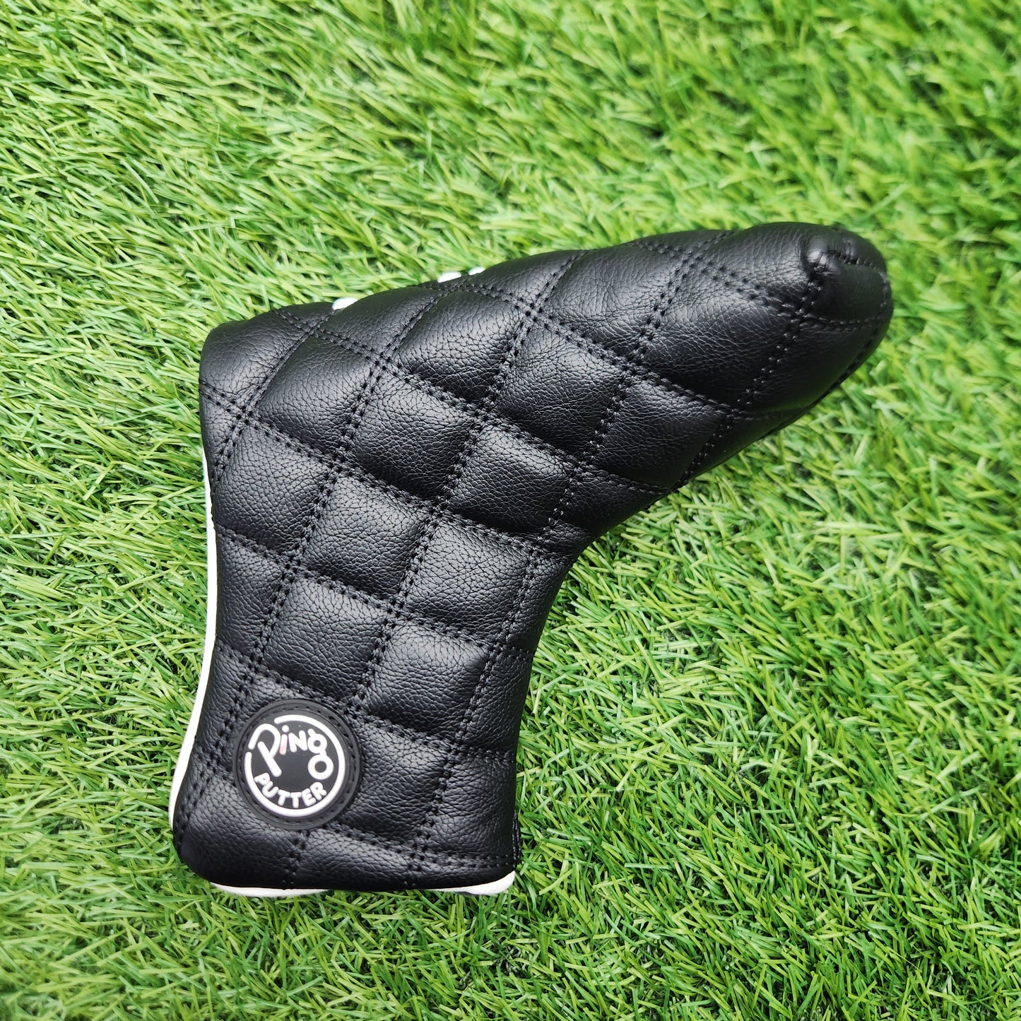 PING PREMIUM BLACK LEATHER BLADE PUTTER HEADCOVER VERYGOOD