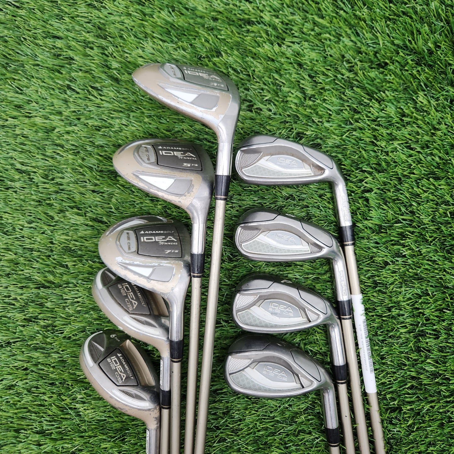 2011 ADAMS IDEA A12 OS SET 3W,5W,7W,5HY,6HY,7-PW,SW(MISSING 9I) LADIES STOCK GRAPHITE 50G GOOD